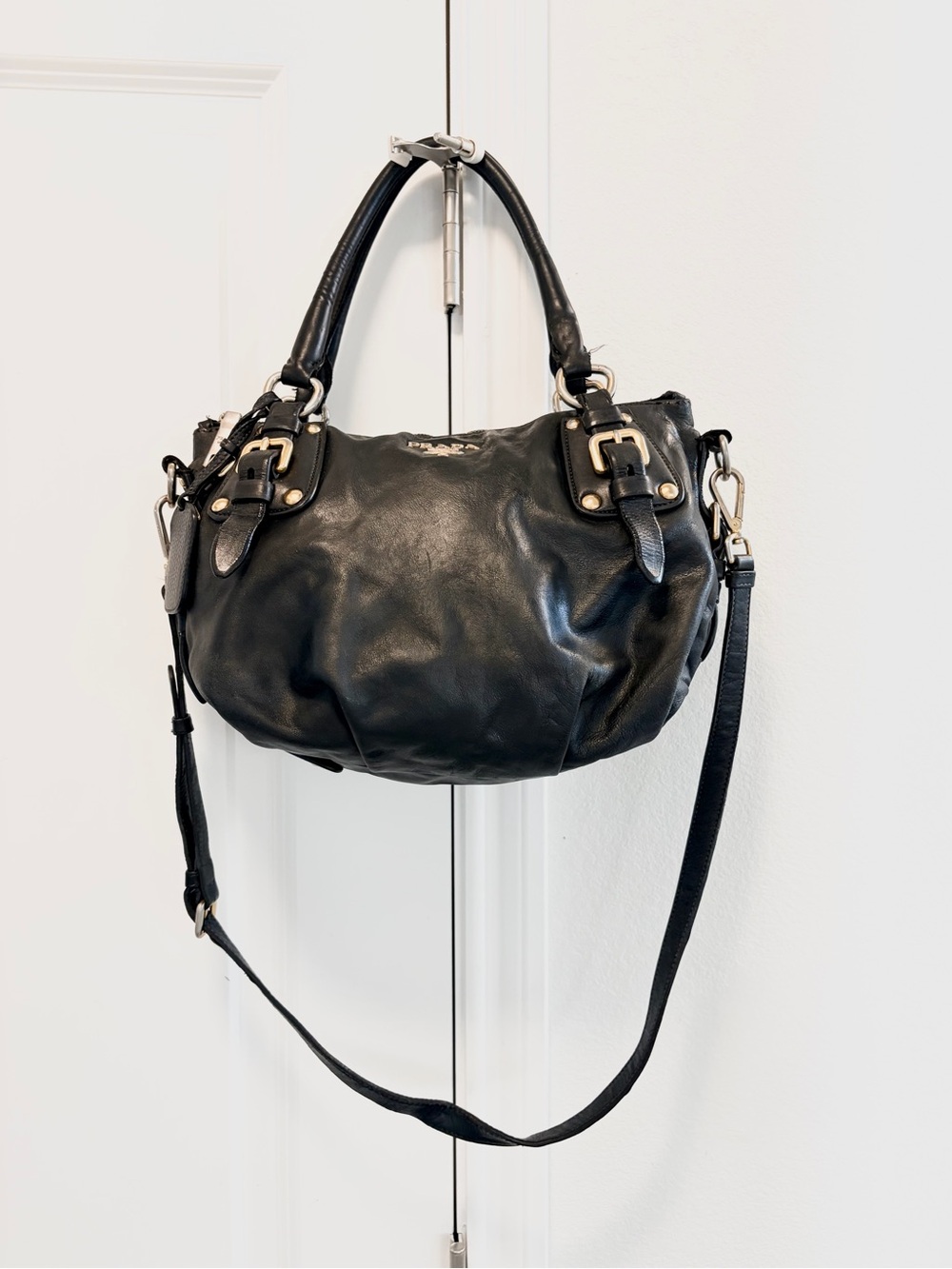 Authentic Prada Vintage Soft Calf Nero Black Leather Satchel - Picture 15 of 16